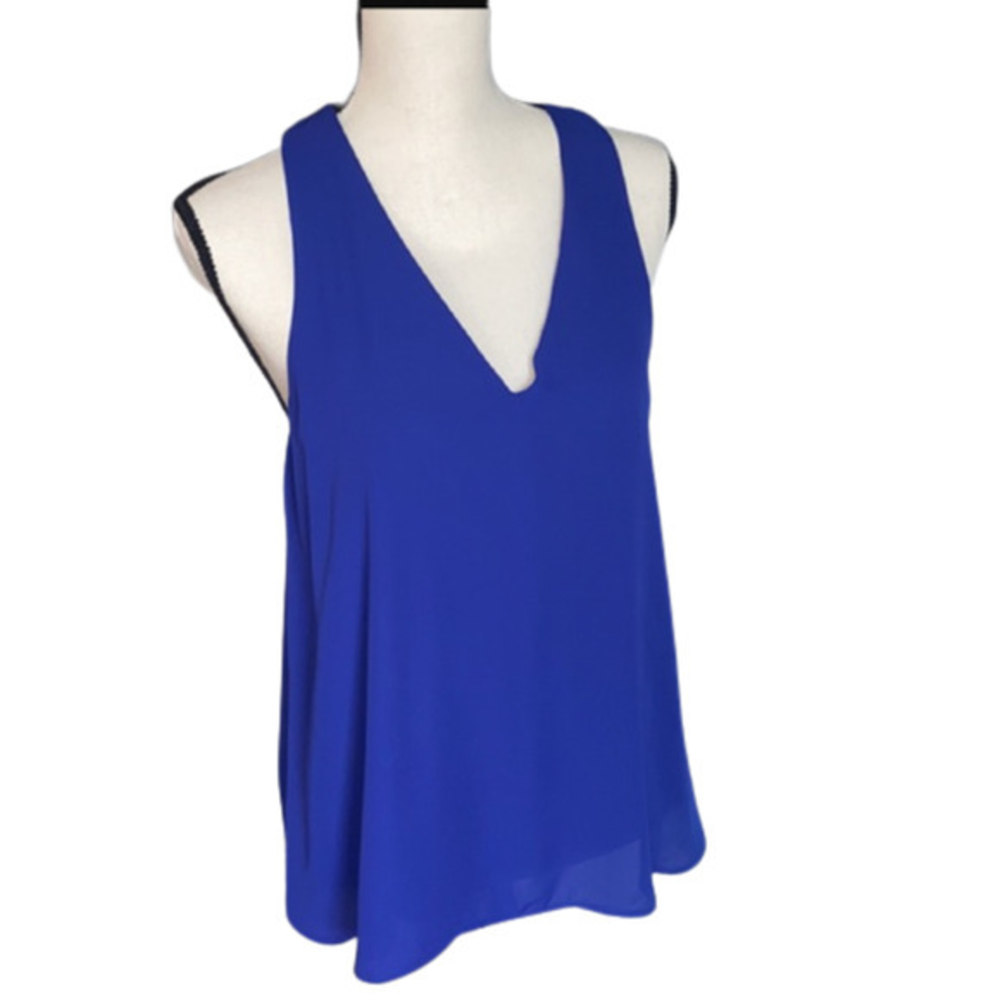 Banana Republic Petite Large Blue V Neck Tank Fully‎ Lined Keyhole